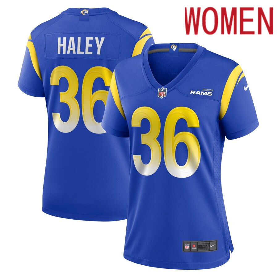 Women Los Angeles Rams #36 Grant Haley Nike Royal Game Player NFL Jersey->women nfl jersey->Women Jersey